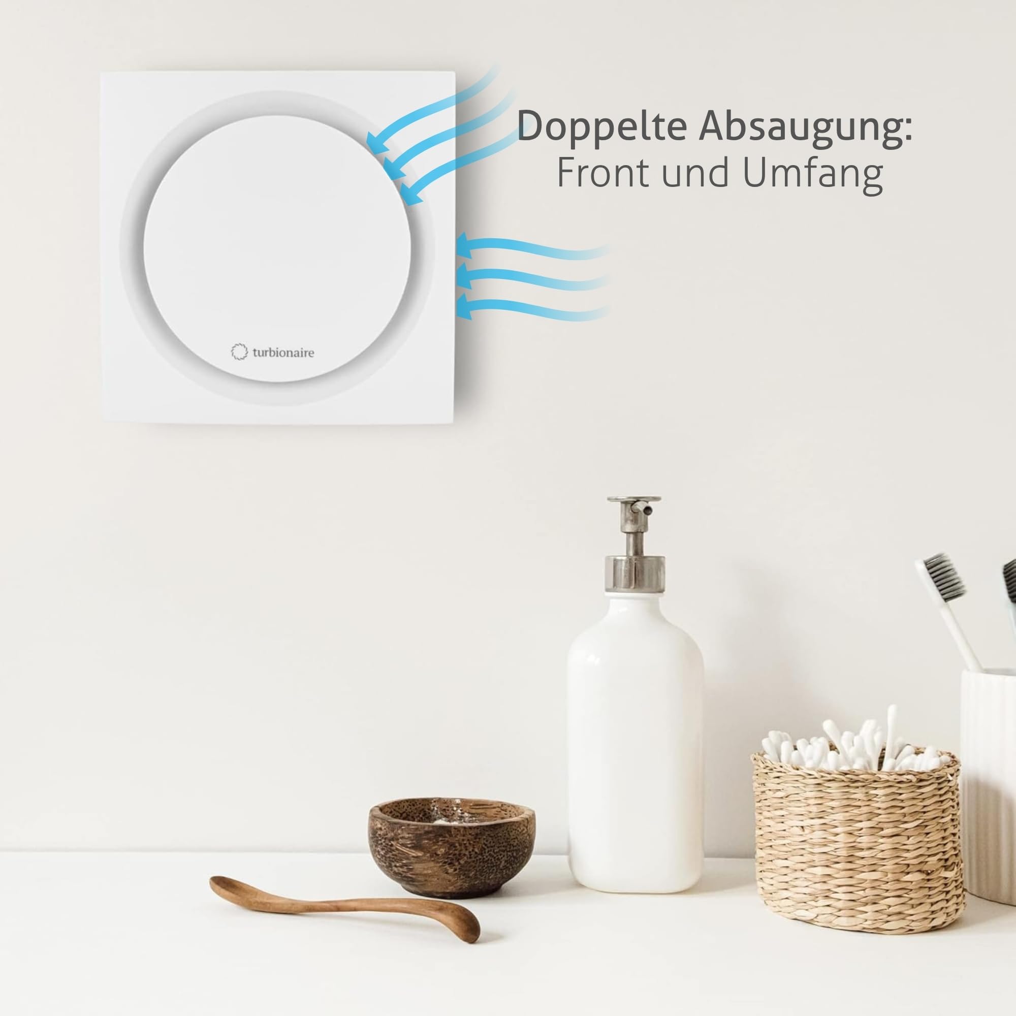 Turbionaire RING 100 SW Badlüfter, Doppelte Ansaugung und Vorderseite, 100 mm Durchmesser, Weiß, Nichtrückkehrventil, Wasserdicht, Für Belüftung im Badezimmer und WC
