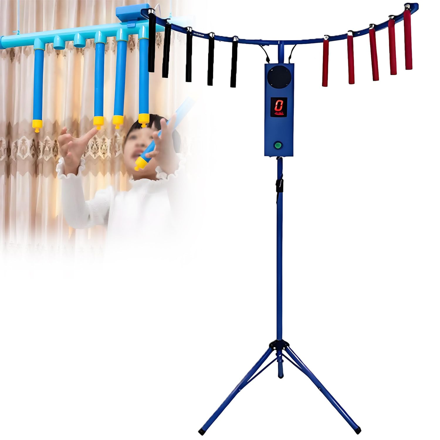 QuinteZhenTially Falling Catching Sticks Game Machine,Reflex Drop Sticks Game,Portable Hand Eye Coordination Training Catching Stick Game,Height Adjustable,Drop Stick Challenge Family Game Blue