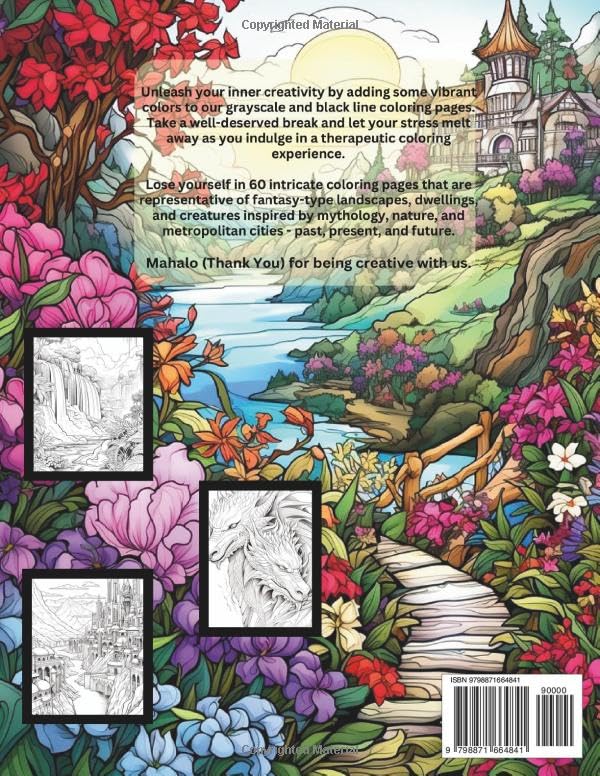 Adult Coloring Book Fantasy Collection: Landscapes, Dwellings, and Creatures - Image 2