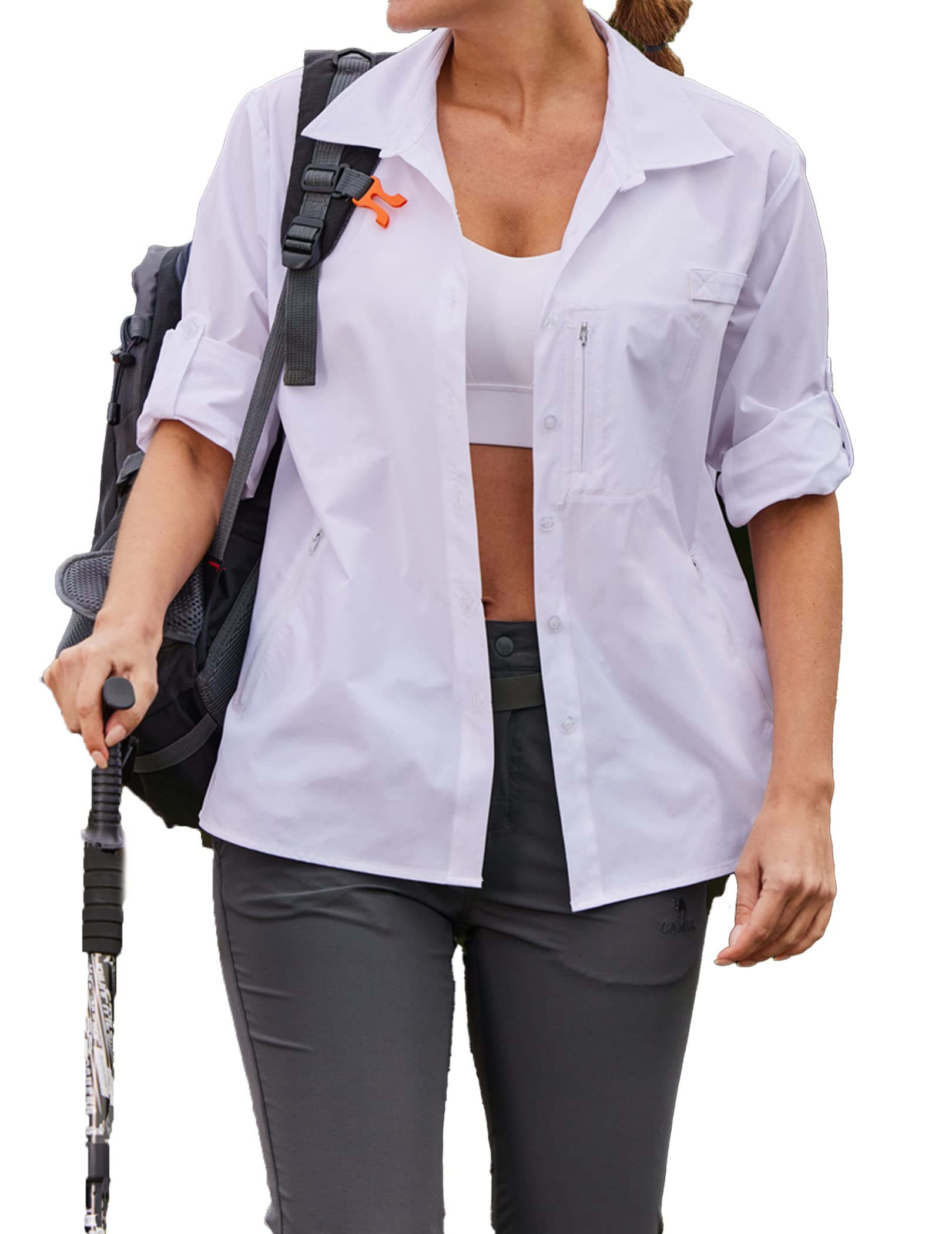 PINSPARKWomens UPF 50+ UV Sun Protection Shirts Long Sleeve Outdoor Fishing Blouse Quick Dry Safari Hiking Tops with Pockets