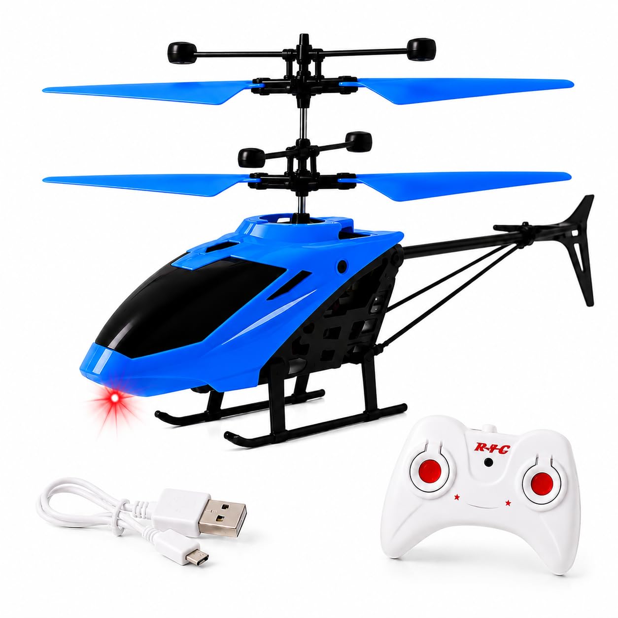 QUEENZOMY® Toy Flying Helicopter with Remote Control and Safety Sensor, 3D Light and Gravity contrilled. Plastic Material, Pack of 1 - Blue Colour-image-11