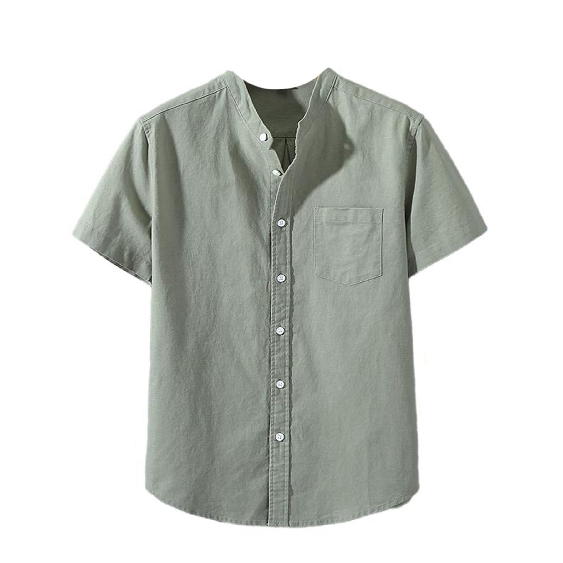 GUOYUXIAO Männer-Sommer-Chino-Stil-Linon-Kurzarmhemd mit Stehkragen.