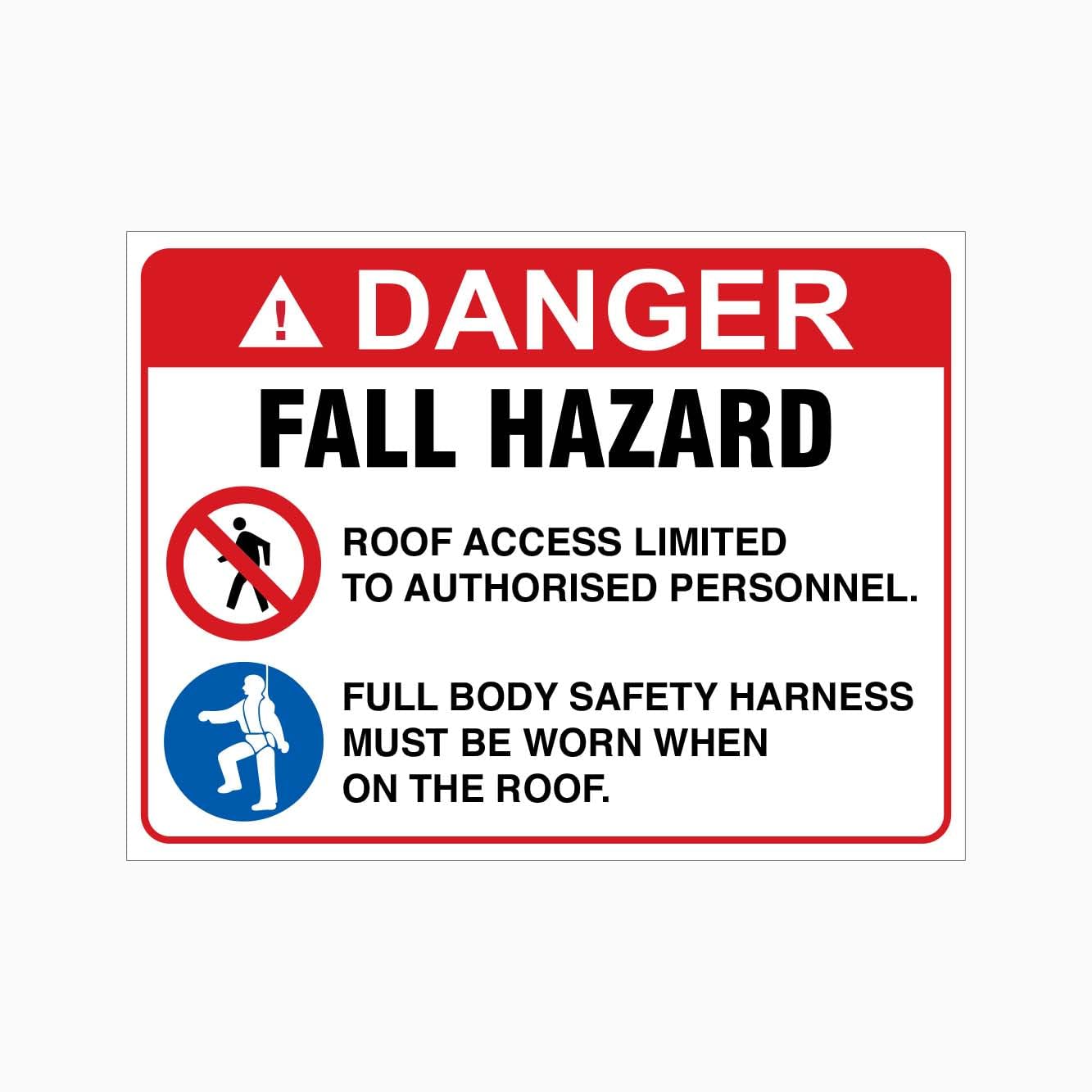 DANGER FALL HAZARD ROOF Sign, 12x8 Metal Tin Sign, Risk of falling on roof area.