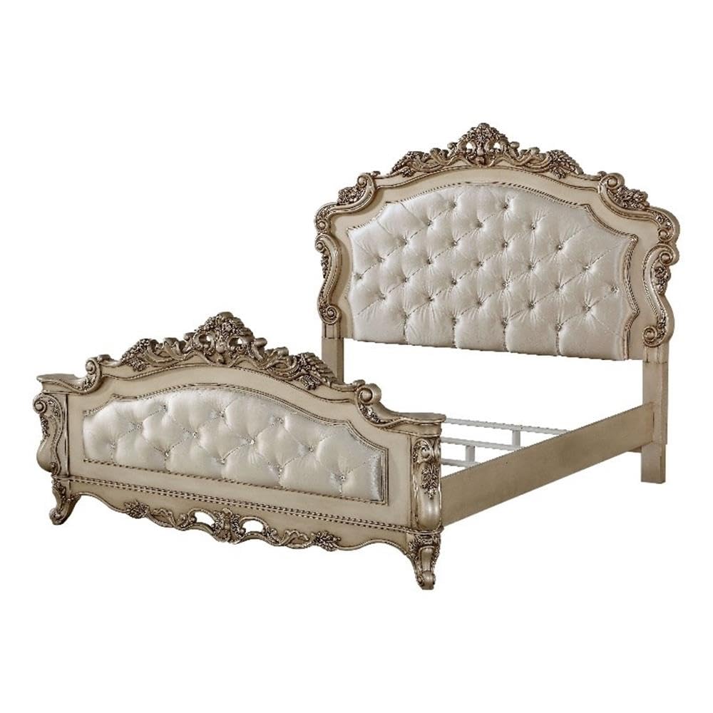 Amazon.com: Acme Gorsedd Tufted Queen Panel Bed in Cream