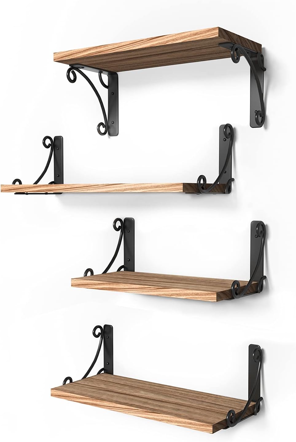 GONGSHI Floating Shelves Set of 4, Wall Mounted Storage Shelves for Bedroom, Living Room, Bathroom, Kitchen, Office - Carbonized Black