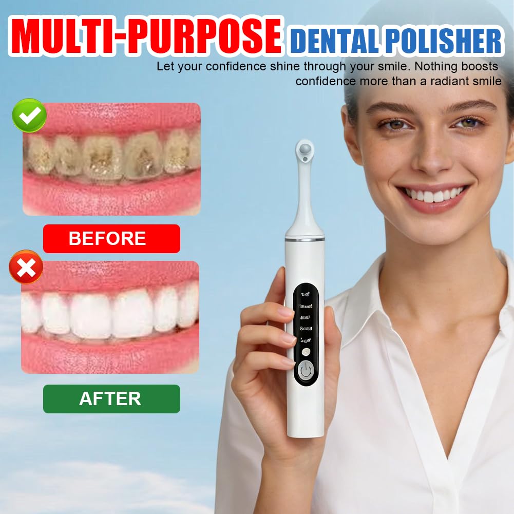 Kit di rimozione del tartaro professionale per lo sbiancamento dei denti, lucidatore dentale con 5 modalità per la pulizia dei denti e lo sbiancamento, include 6 accessori per lucidare e sbiancamento