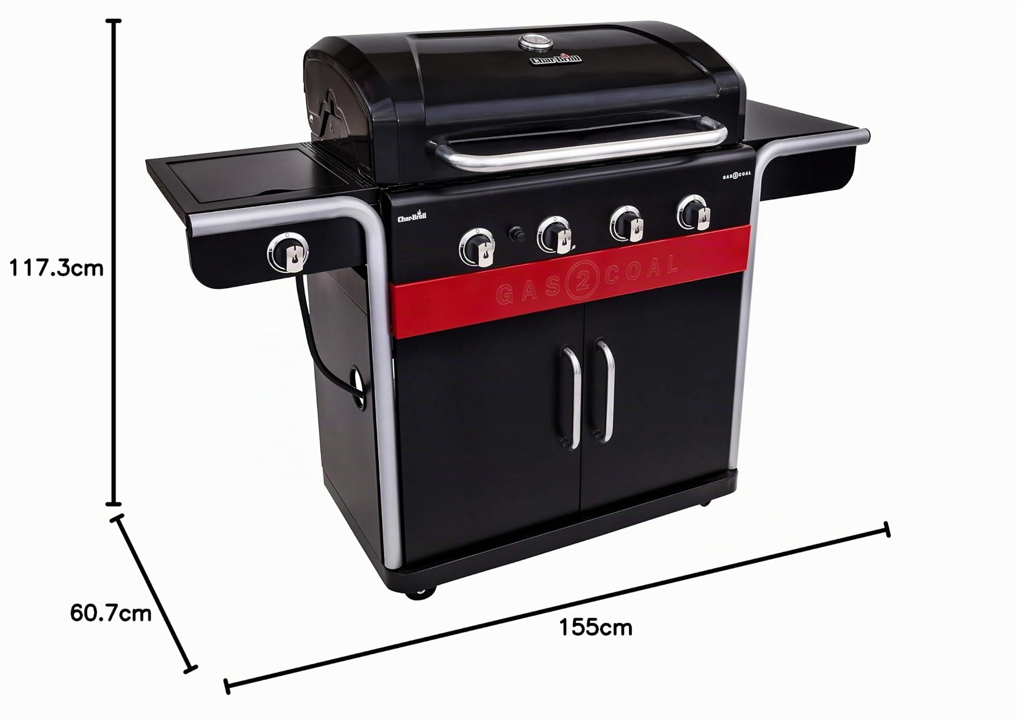 Char-Broil Gas2Coal 440 Hybrid Grill - Barbecue a Gas e Carbonella con 4 fuochi, Nero