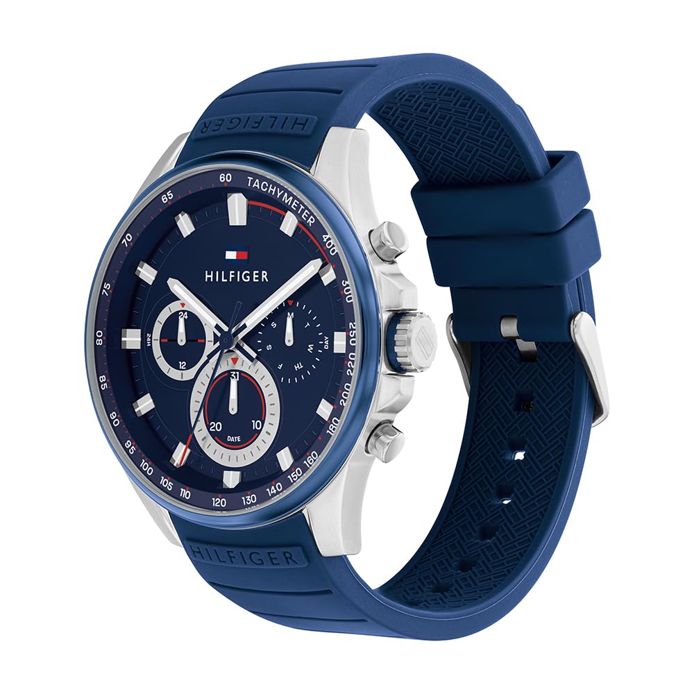 Tommy Hilfiger Orologio Analogico Multifunzione al Quarzo da Uomo con Cinturino in Silicone Blu - 1791970