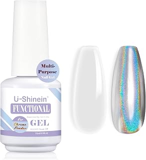 Functional Nail Polish Gel, Nail Chrome Powder Gel Top Coat Base Gel One Step Color Gel Soak Off LED UV Nail Gel Non-fogging Long-lasting Fast-drying Evening High Gloss Home DIY Clear