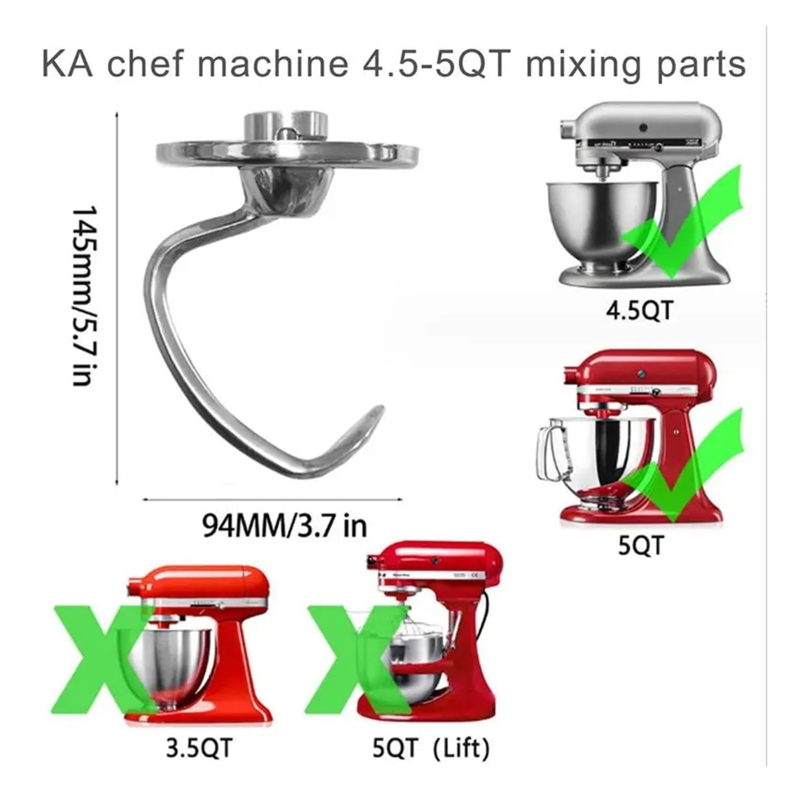 ABBZ-2X Attacco for Gancio for Impastare In Acciaio Inossidabile, Compatibile Con Kitchenaid, Robot Da Cucina Con Testa Inclinabile Da 4,5-5 Litri, Parti Di Ricambio Ganci for Pane