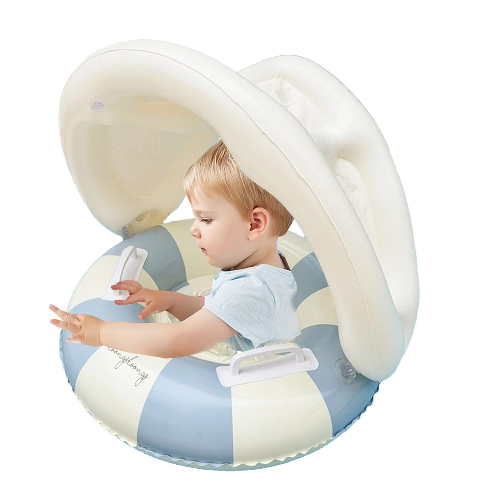 Baby Swimming Float, Sun Protection Inflatable Baby Swimming Pool Float Striped Ring With Canopy, Foldable Safety Seat Swim Ring Retro Floating Sunshade Toys For 0-4 Years Old Kids