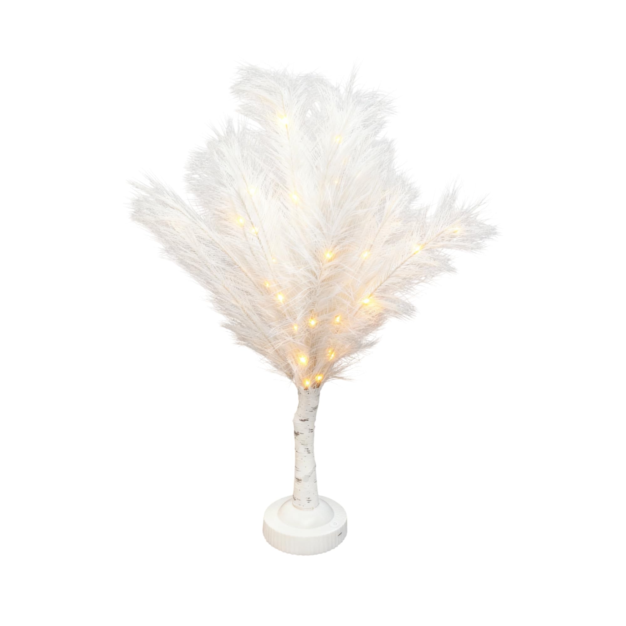 SHATCHI 70cm White Feather Tree Table Lamp Warm White LEDs Lighted Pampas Tree – Battery-Operated Decorative Night Light for Christmas, Home, Events, Holiday Decorations