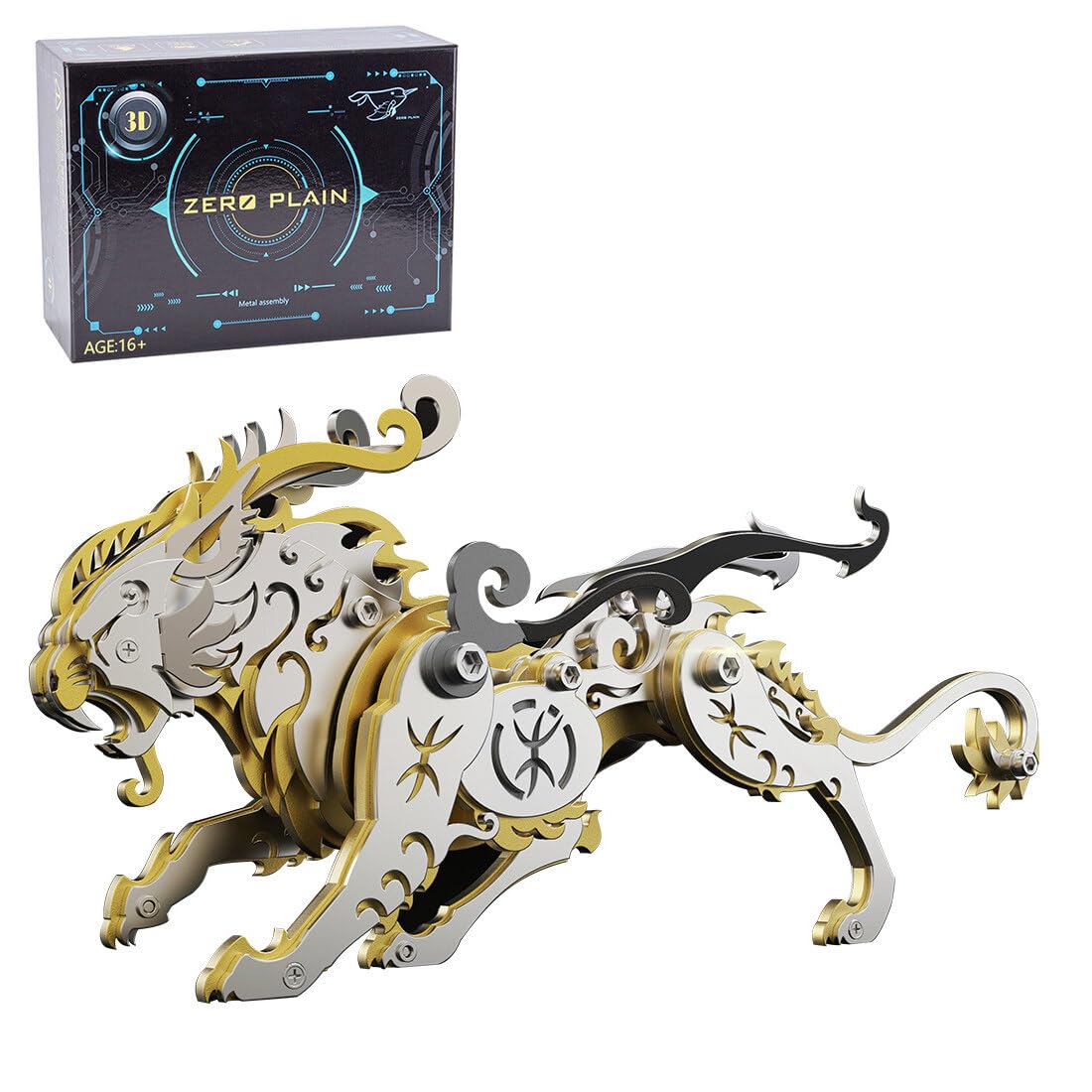 3D Metal Puzzle Mythical Beasts Model Kit, 92PCS 3D Assembly Mechanical Bi'an Tiger Building Kit, Unique Desk Creative Art Decorations Gift for Adults