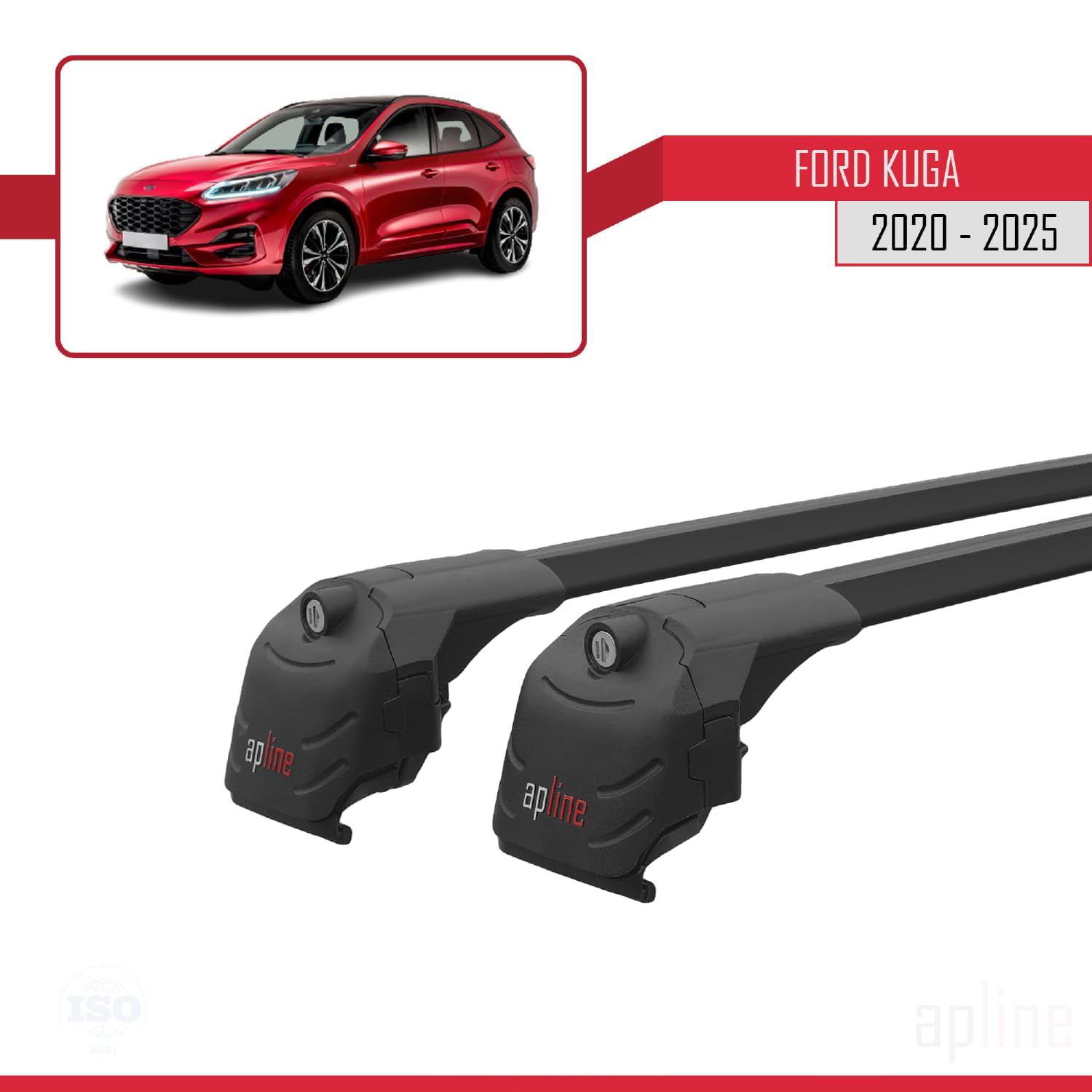 Compatibile con Ford Kuga 3 (CX482) 2020-2025 Ace-2 Barre Tetto Portapacchi Auto Barre Portatutto Nero Alluminio 2 Barre