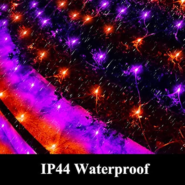 LED Net Light Halloween Decor Mesh Lights, Tree Warp Fairy Lights Outdoor Hanging String Light for Home, Bedroom, Christmas, Garden, Walkway, Bushes Decor-9.8ft x 6.6ft(Purple&Orange)
