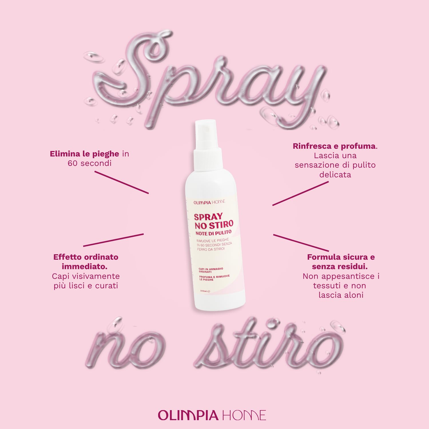Spray No Stiro Note di Pulito Ml.200 - Rimuove le Pieghe in 60 Secondi Senza Ferro da Stiro | Anti Piega Spray per Lenzuola Tende Camicie e Tessuti Casa | Profumo Fresco Bucato | Made in Italy