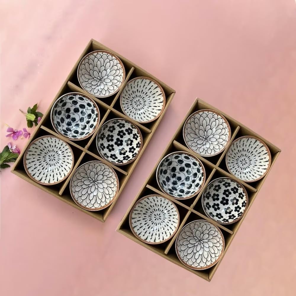 Japanese Ramen Bowls Porcelain Dessert Bowls for Rice | Soup | Snack | Side Dishes | Yogurt | Ice Cream - Coloful Cute Bowl Sets Microwave | Dishwasher Safe(Bowl Set of 6)(Set-2) 120 ml