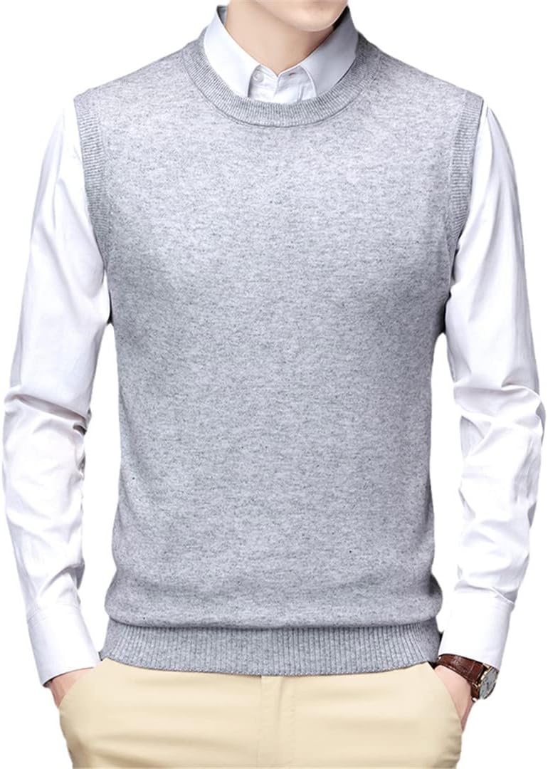 Men Sweater Vest Round Neck Business Casual Black Light Grey Sleeveless Knitted Vest Top Male Light Gray Aisa M