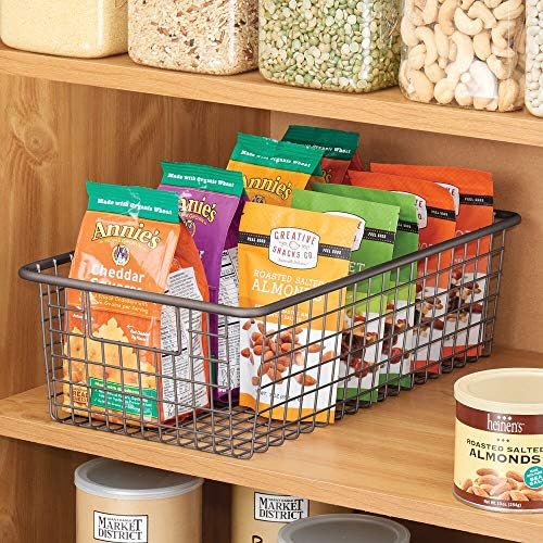 mDesign Food Storage Basket  Metal Basket for Kitchen Storage  Durable Wire Basket with Handles for Storing Kitchen and Pantry Food Items  Graphite