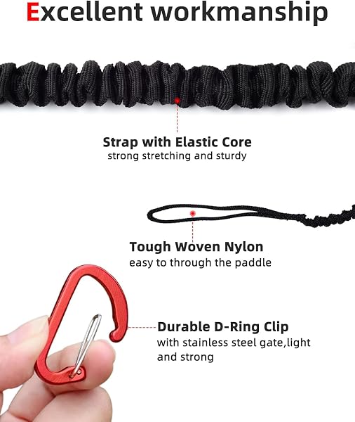 Abahub Paddle Leash 1/2PCS Kayak Paddle Leash Guinzaglio di Sicurezza Corda di Sicurezza Elastica con moschettone per SUP Kayak Nautica Canoa Kayak Pagaia Accessori 150-210cm - 5