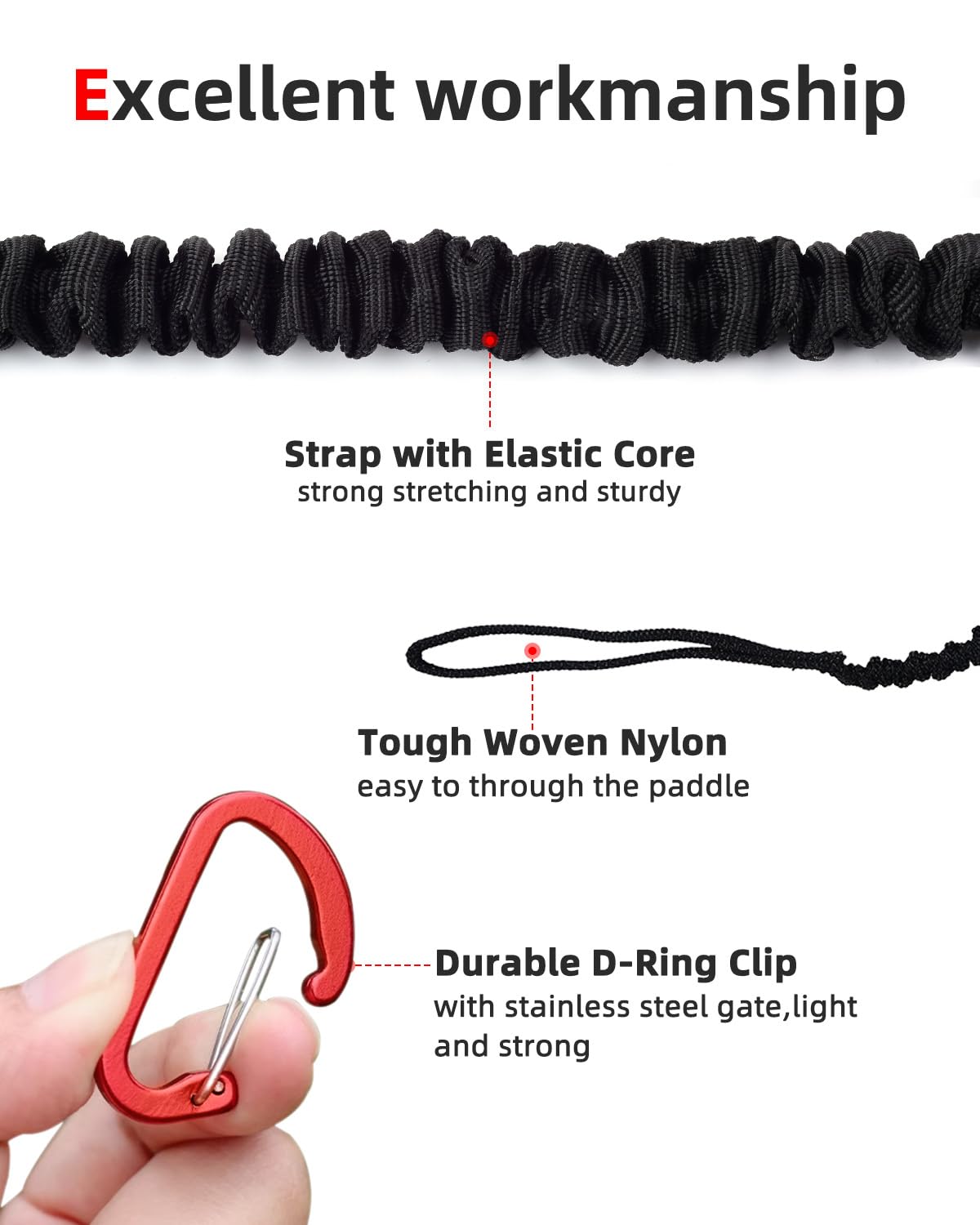 Abahub 2PCS Paddle Leash Kajak Paddle Leash Pasek bezpieczeństwa 150-210 cm | Elastyczna lina bezpieczeństwa z karabińczykiem do łodzi kajakowej do pływania kajakiem akcesoria do wiosłowania