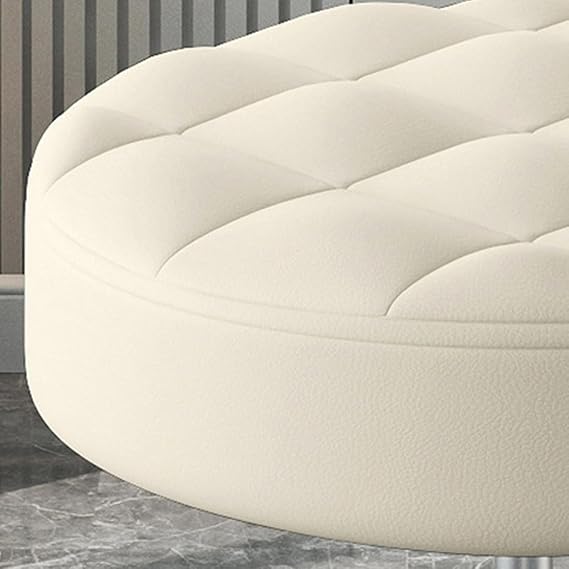 Round Rolling Stool with Wheels, Faux Leather Soft Cushion Round Stools to sit on, Height Adjustable Spa Stool on wheels for Salon Massage Home Kitchen (Beige)
