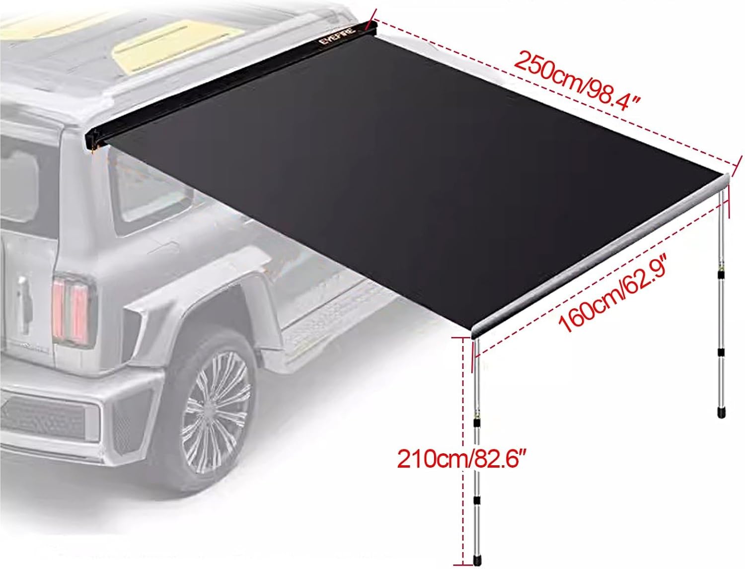 Car Awning Truck Awning for Overland Camping, Waterproof 5000mm Pull-Out Roof Rack Vehicle Awning Small Sun Shelter UPF50+Canopy Tarp(1.6 * 2.5 * 2.1m/62.9 * 98.4 * 82.6in)
