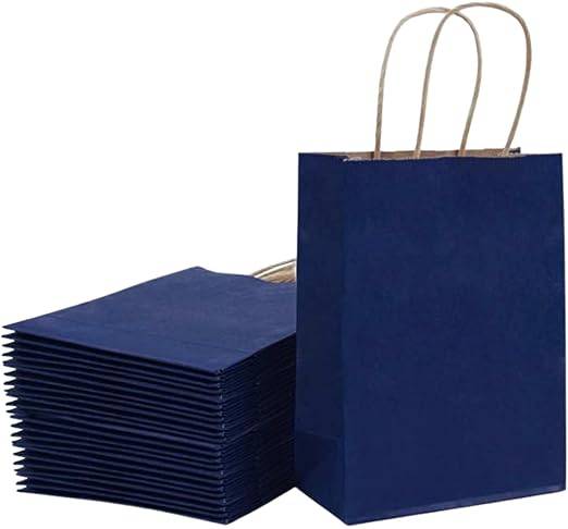 RanGit Bhumi Gift Bag (Blue)- 50pcs 8x10x4 in Small Paper Bags for Corporate event, Party Favor Goodie Bag, Craft Paper Return Gifting Covers I Disposable Recyclable (Small- Blue, Pack of 50)