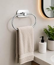 Oslen Premium Crome Finish Self Adhesive Towel Ring Holder – No Drill Bathroom Hand Towel Hanger, Heavy Duty Stainless Steel Wall Mount for Kitchen, Wash Basin & Bathroom