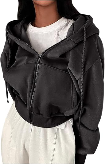 Women Oversized Hoodies Full Zip Sweatshirt Solid Color Pullover