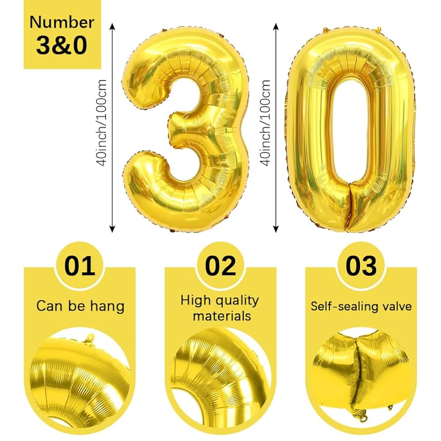 Amazon | 風船30個 数字 40インチ 30歳の誕生日バルーン