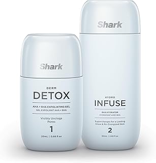 Shark FacialPro Glow Replenishment Kit, Derm Detox AHA + BHA Exfoliating Gel & Hydro Infuse BHA Hydrator, Spa-Level Exfoliation & Hydration, Compatible with FacialPro Glow System, XSKFH3