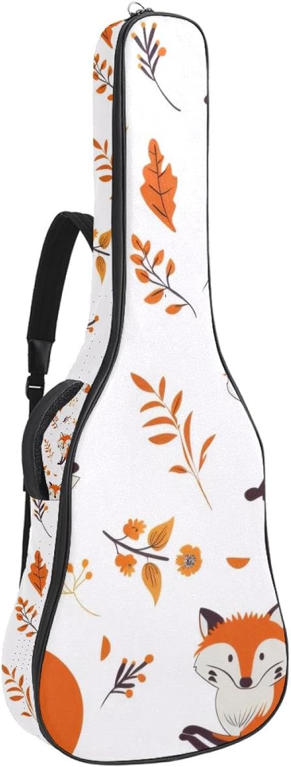 40 41 42 Inch Guitar Bags, Waterproof Padded Acoustic Guitar Case Backpack with Adjustable Shoulder Strap & Pockets, Cute Cartoon Foxes Seamless