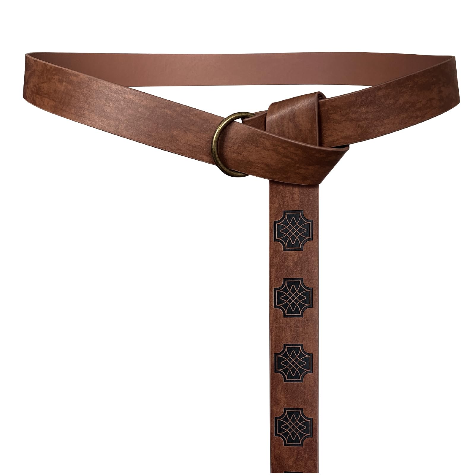 HiiFeuer Medieval Embossed PU Leather O Ring Belt, Retro Renaissance Knight Belt (Dark Brown A)