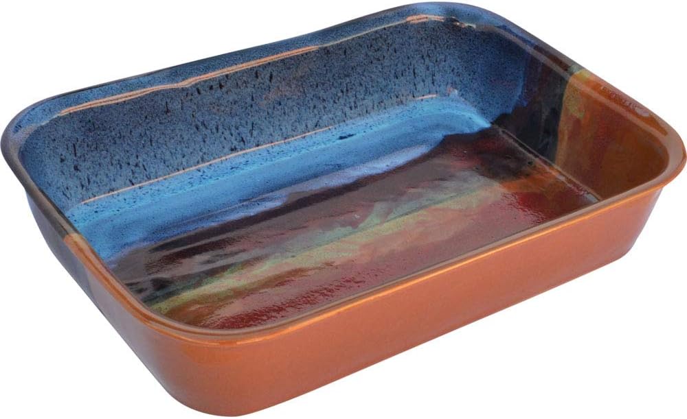 ALWAYS AZUL POTTERY Lasagna Pan in Azulscape Glaze - Handmade Ceramic Pottery Bakeware - Traditional Versatile Pan for Delicious Recipes and Easy Cleanup - Baking Dish for Lasagna, Casseroles,and More