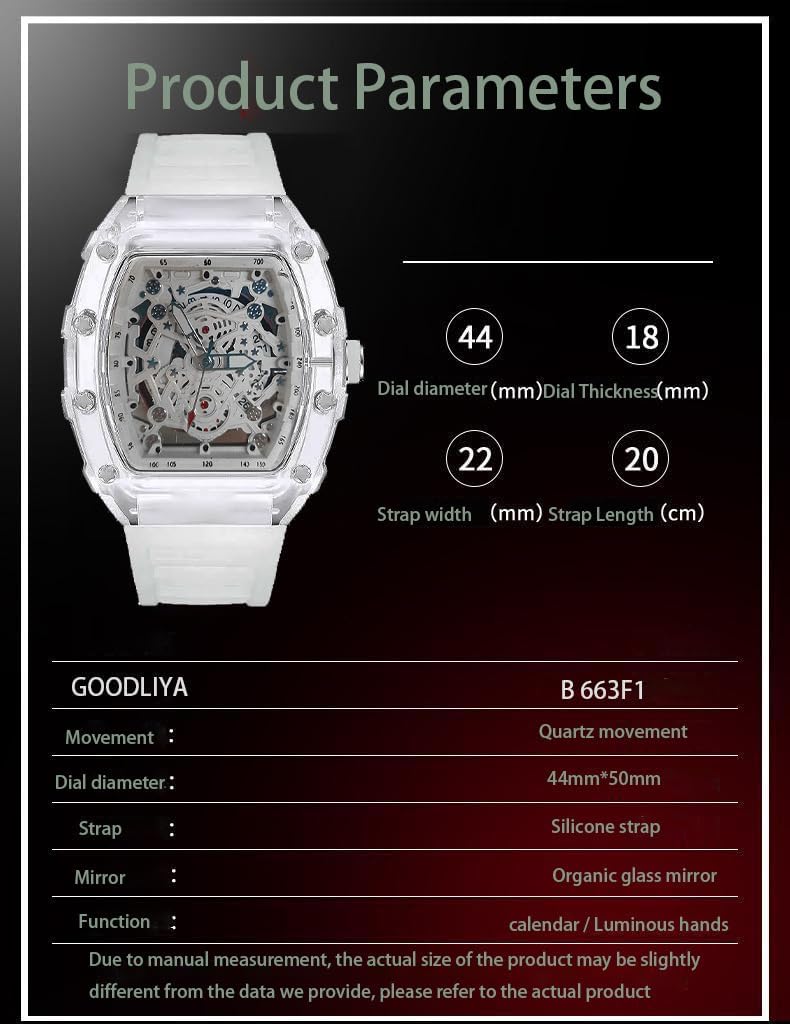 GOODLIYA Unique Unisex Silicone Strap for Watch Analog Quartz Waterproof Outdoor Sport Watch Vintage Barrel Shaped Punk Dial Luminous Wristwatch - Image 6