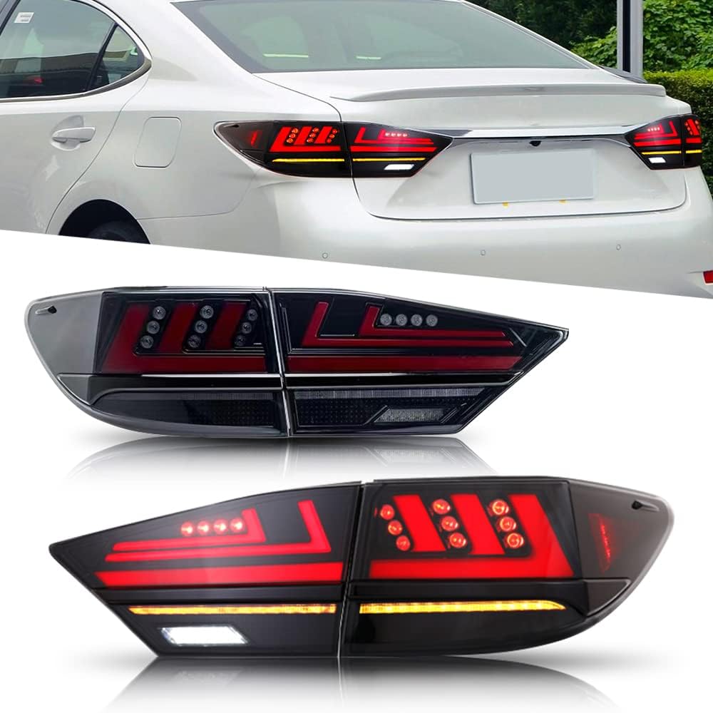 Tail Lights for 6th Gen Lexus ES350 ES300h 2013-2018 Taillights with Start-up Animation Amber Sequential Turn Signal Rear Back Lamp Plug & Play, 1 Pair