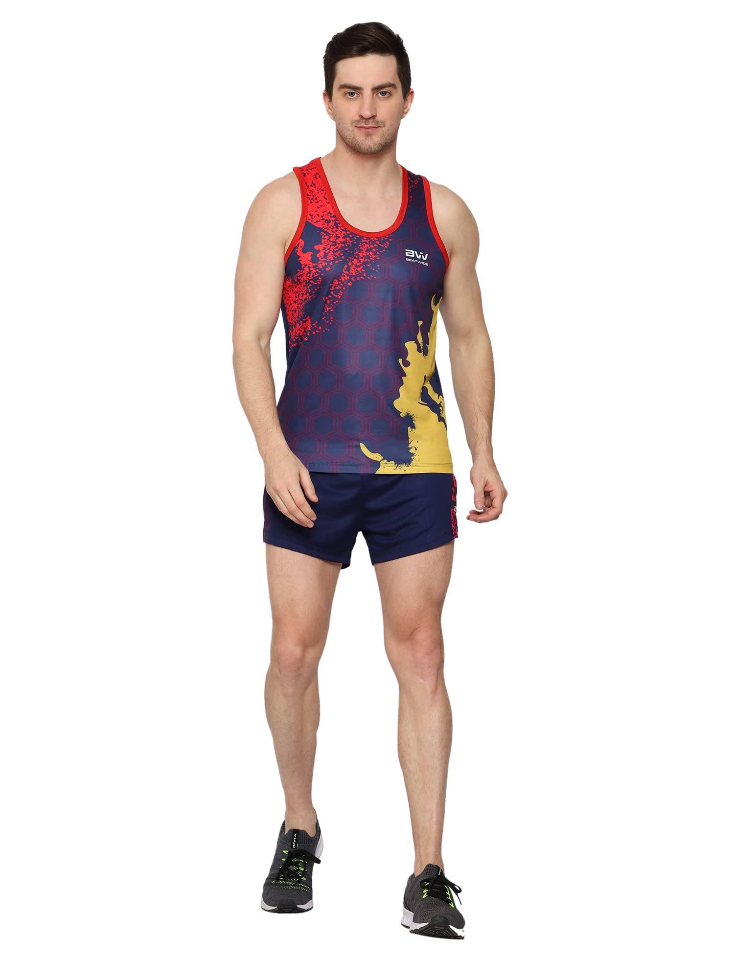 BW:BEATWIDE Men's Vest with Shorts, PMC Polyster Mix Running Vest Athletics Vest for Gym Yoga Football Vollyball Badminton.-picture-11