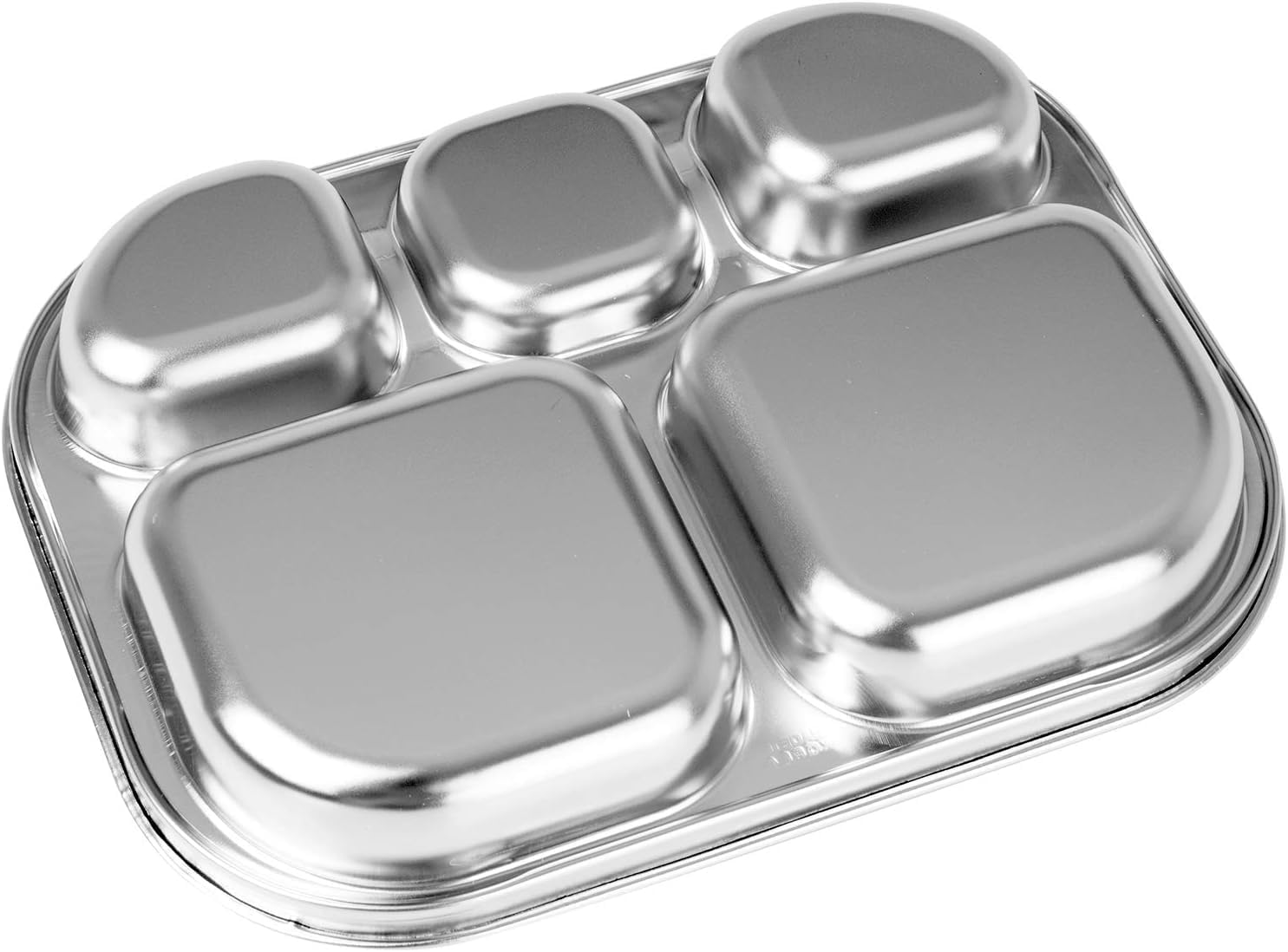 (DESHOP) Stainless Steel Divided Plates Tray, 5 Section, SMALL Size, Compact Serving Platter, Dinner Snack, Camping Dishes (2 Pack) (Made In Korea)