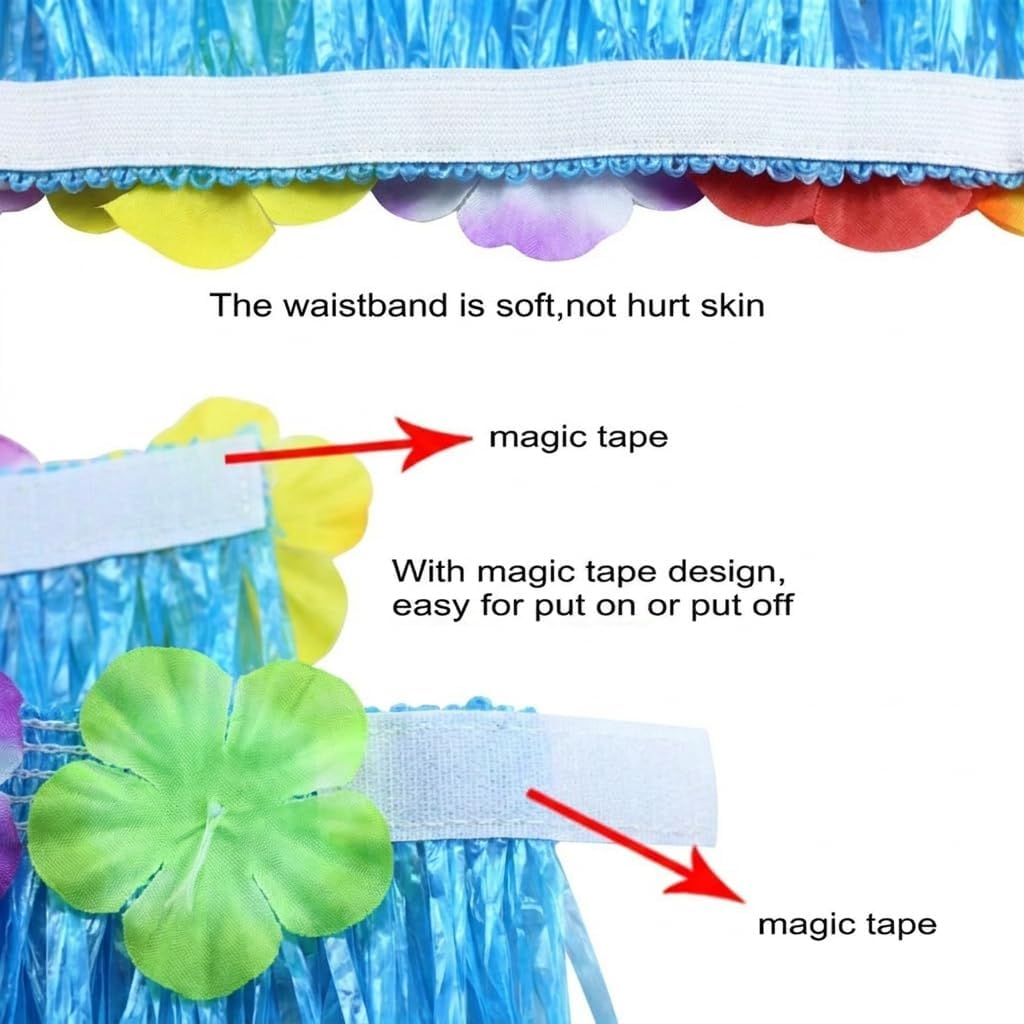 Hawaiian Luau Hula Grass Skirt with Large Flower Costume Set for Dance Party Decorations Supplies
