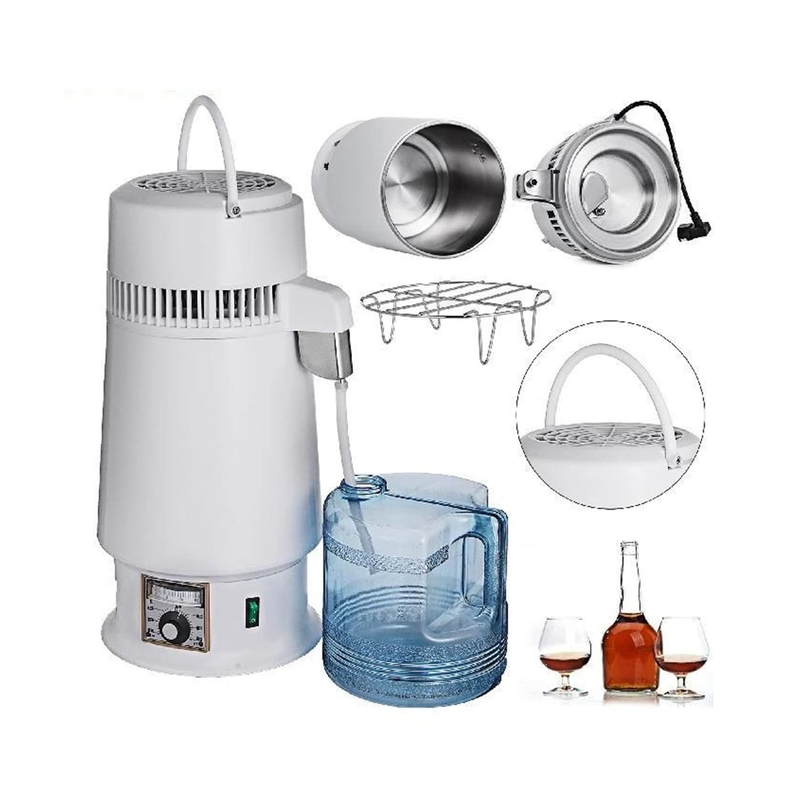 Destilador de filtro botella agua 4L, purificador, máquina mesa portátil, temperatura ajustable acero inoxidable for laboratorios y hogares,Alta Estabilidad