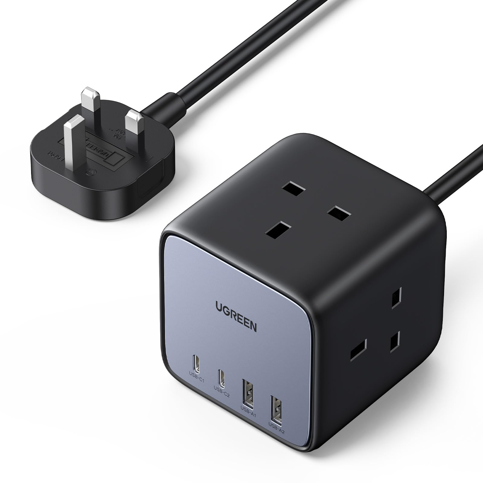 UGREENMultiple Power Strip,Nexode 65W GaN USB C Charger, 7-in-1 Charger Station 4-Port USB Fast Charging Extension Cord with 3 AC Outlets for Desktop, iPhone 16/15,Macbook,Huawei,Xiaomi