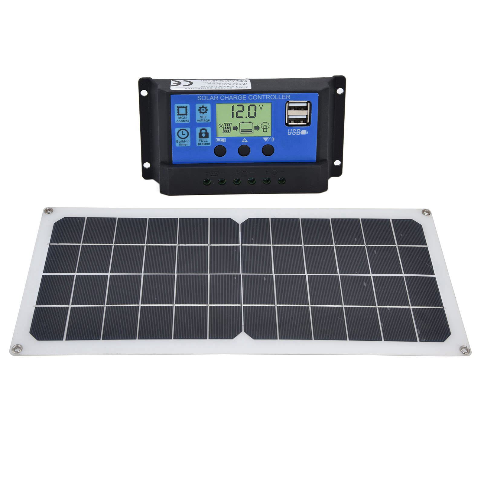Rengue Panel Solar Monocristalino 10W con Controlador 12V Salida USB Flexible Ligero para Batería de Coche Marino RV Off Grid