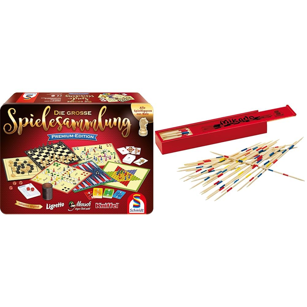Schmidt Spiele 49197 Die große Spielesammlung Premium-Edition, in Einer Metallbox, Bunt[Exklusiv bei Amazon] & 40425 Mikado