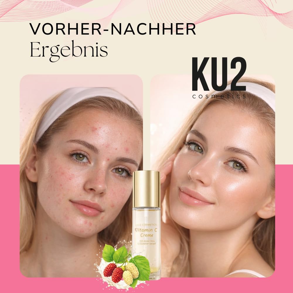 KU2 Cosmetics Vitamin C Serum für Frauen, 60 ml | Strahlender Glow, Anti Aging Serum, Reduktion von Pigmentflecken & Akne