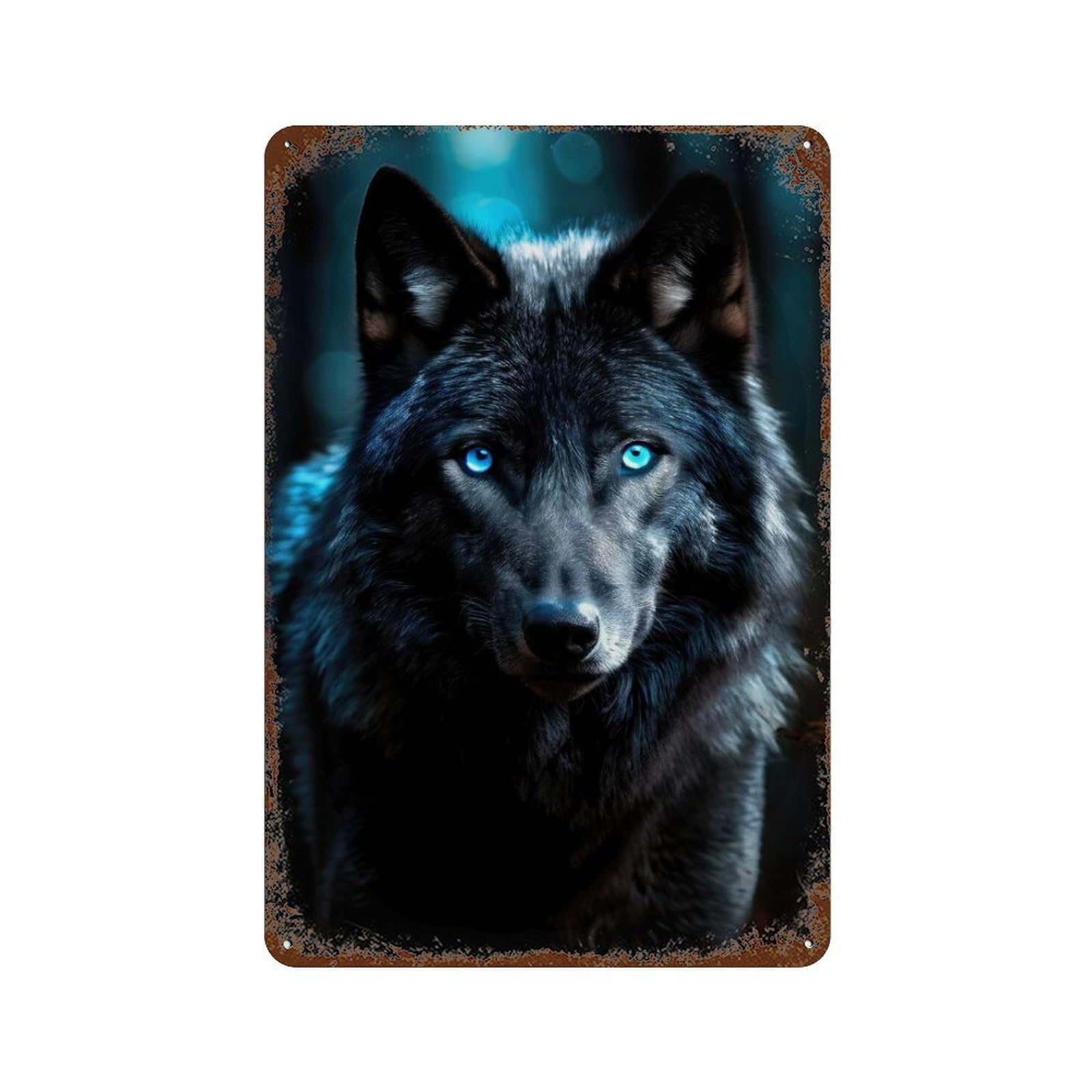 Rust Effect Painted Wolf Portrait Rusty Metal Tin Sign 11.8"x7.9", Industrial Home Decor for Living Room, Hallway And Home Decor
