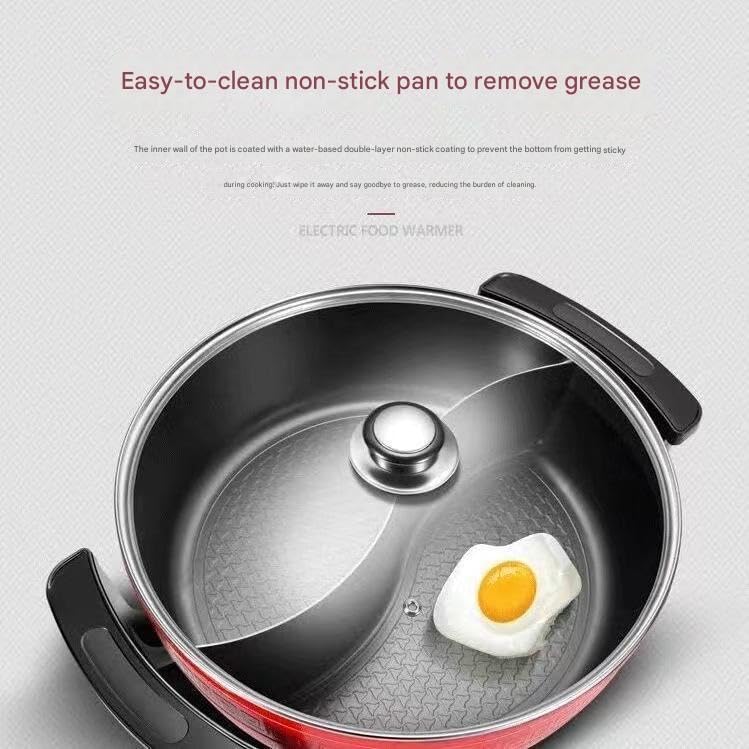 Image of Electric Hot Pot with Divider Shabu Shabu Hot Pot Non-Stick Cooking Frying Pan Chinese Hot pot for Kitchen Dual Sided Smokeless Pot with Steamer Cooker with Lid Heat Frying Pan