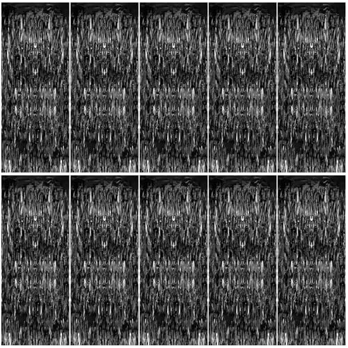 10 Stück Lametta Vorhang Schwarz, 1x2M Halloween Schwarz Lametta Vorhang, Lametta Vorhänge Schwarz, Glitzervorhang Lametta, Glitzer Tinsel Curtains Folienfransen Vorhang für Festivals Party