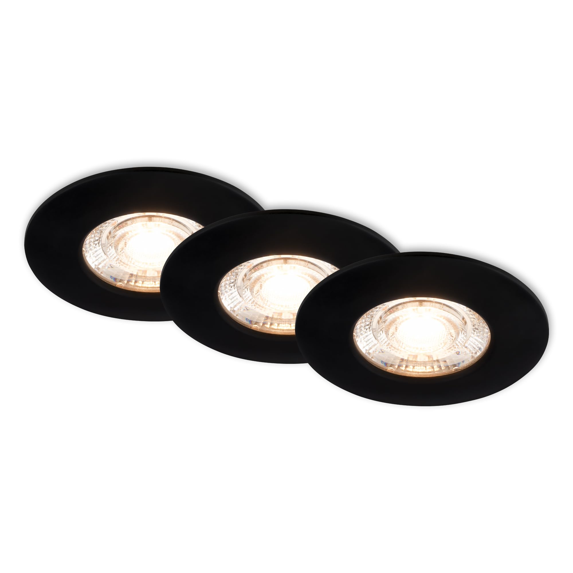 BRILONER Set of 3 LED recessed spotlights, 230 V, LED spotlights, Bathroom IP44, Ceiling spotlights, Flat Ceiling spotlights, Black