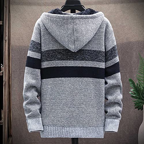 Mens Cable Knit Cardigan Sweater Fleece Lined Colorblock Zip Up Slim Hooded Jacket with Pocket Hoodie Cardigan Coats2